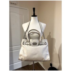 Michael Kors Vanilla Hamilton Satchel Embossed Snakeskin